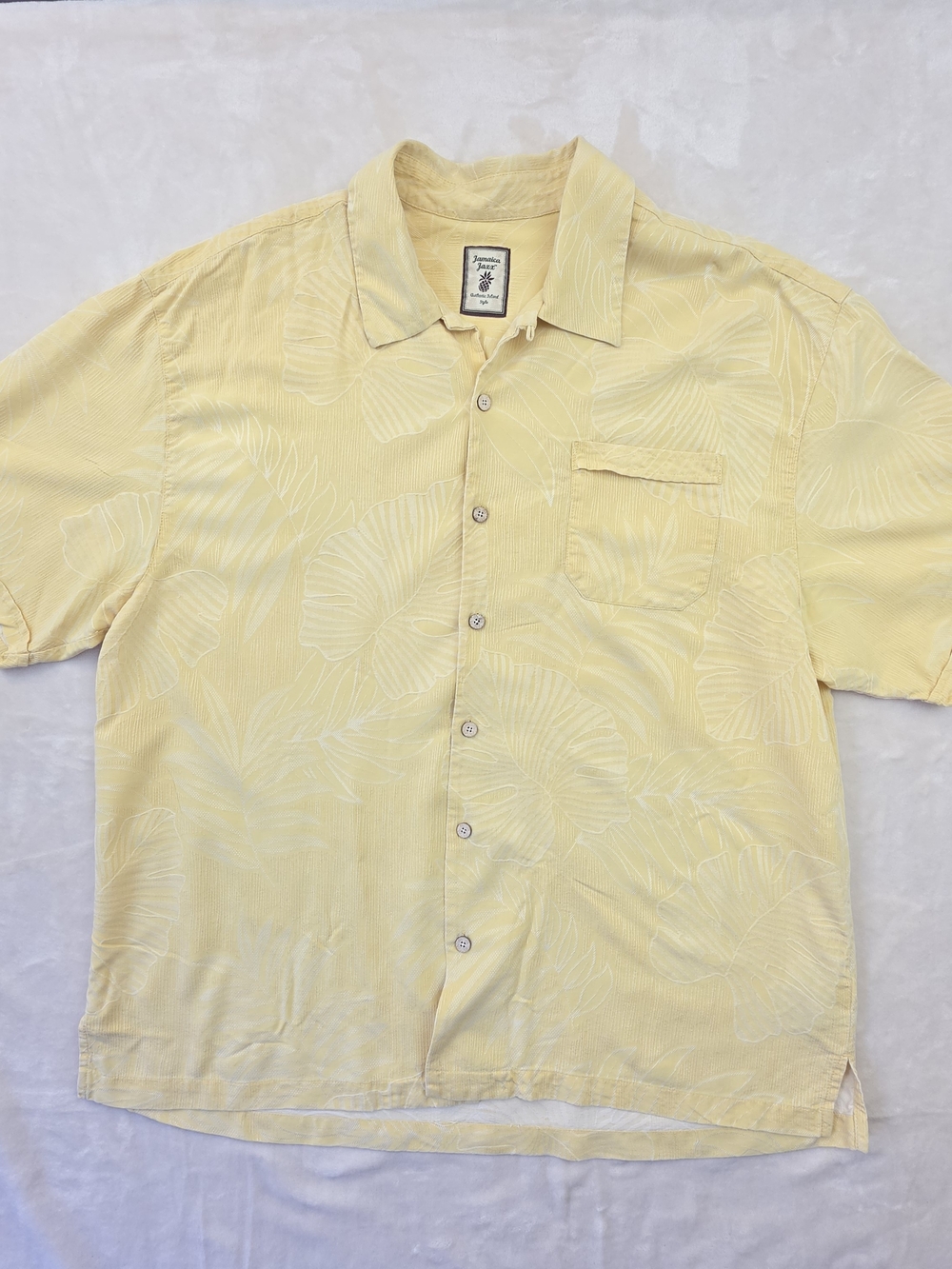Jamaica Jaxx 100% Silk Hawaiian Shirt Yellow Floral Short Sleeve Button Up Mens